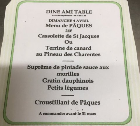 restaurant Dine ami table menu vente à emporter La Séauve/Semène